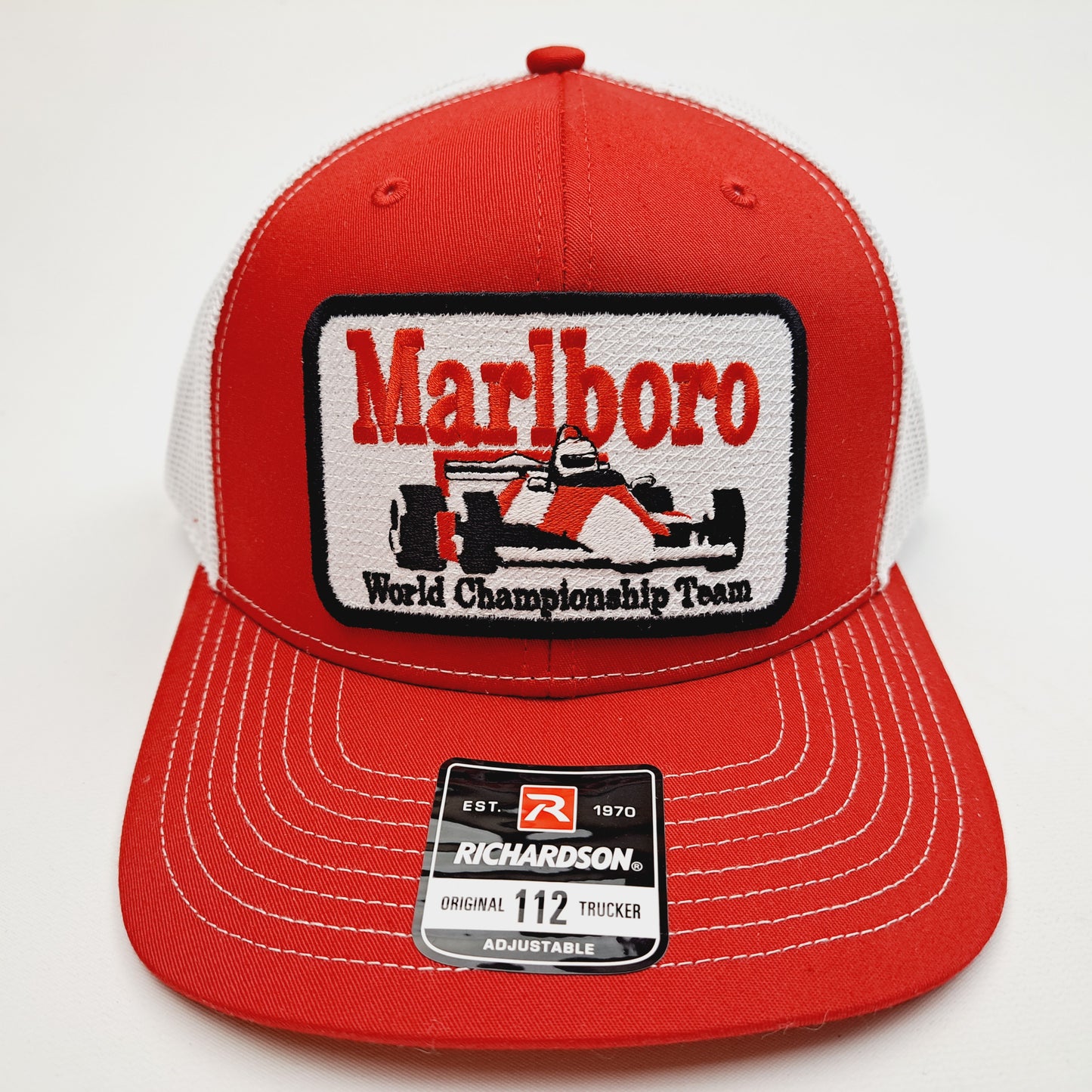 Marlboro Formula 1 Racing Embroidered Patch Richardson 112 Trucker Mesh Snapback Cap Hat Red & White