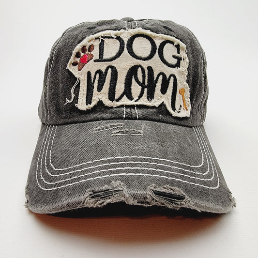 Dog Mom Distressed Relaxed Buckle Strap Full Cover Hat