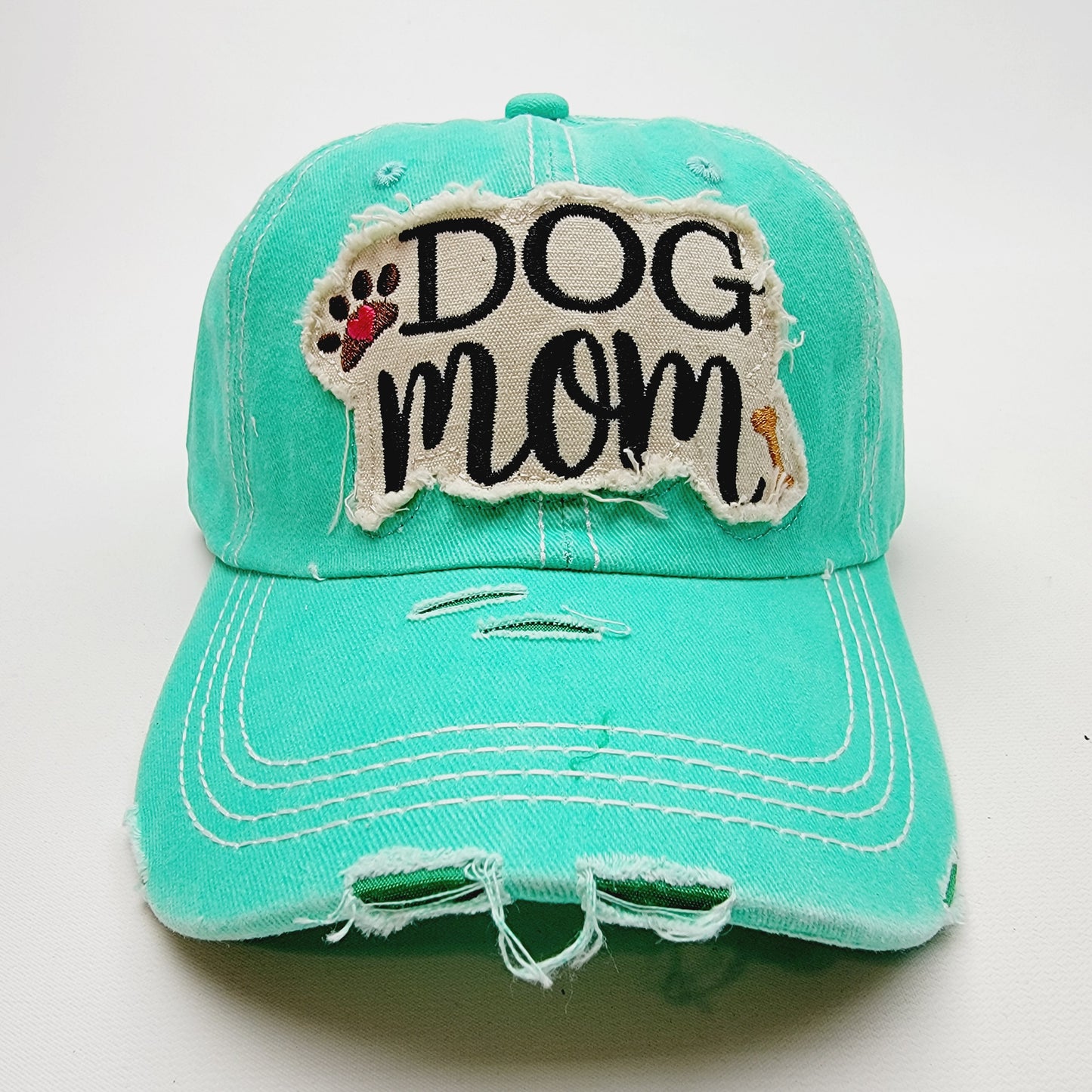 Dog Mom Distressed Relaxed Buckle Strap Full Cover Hat