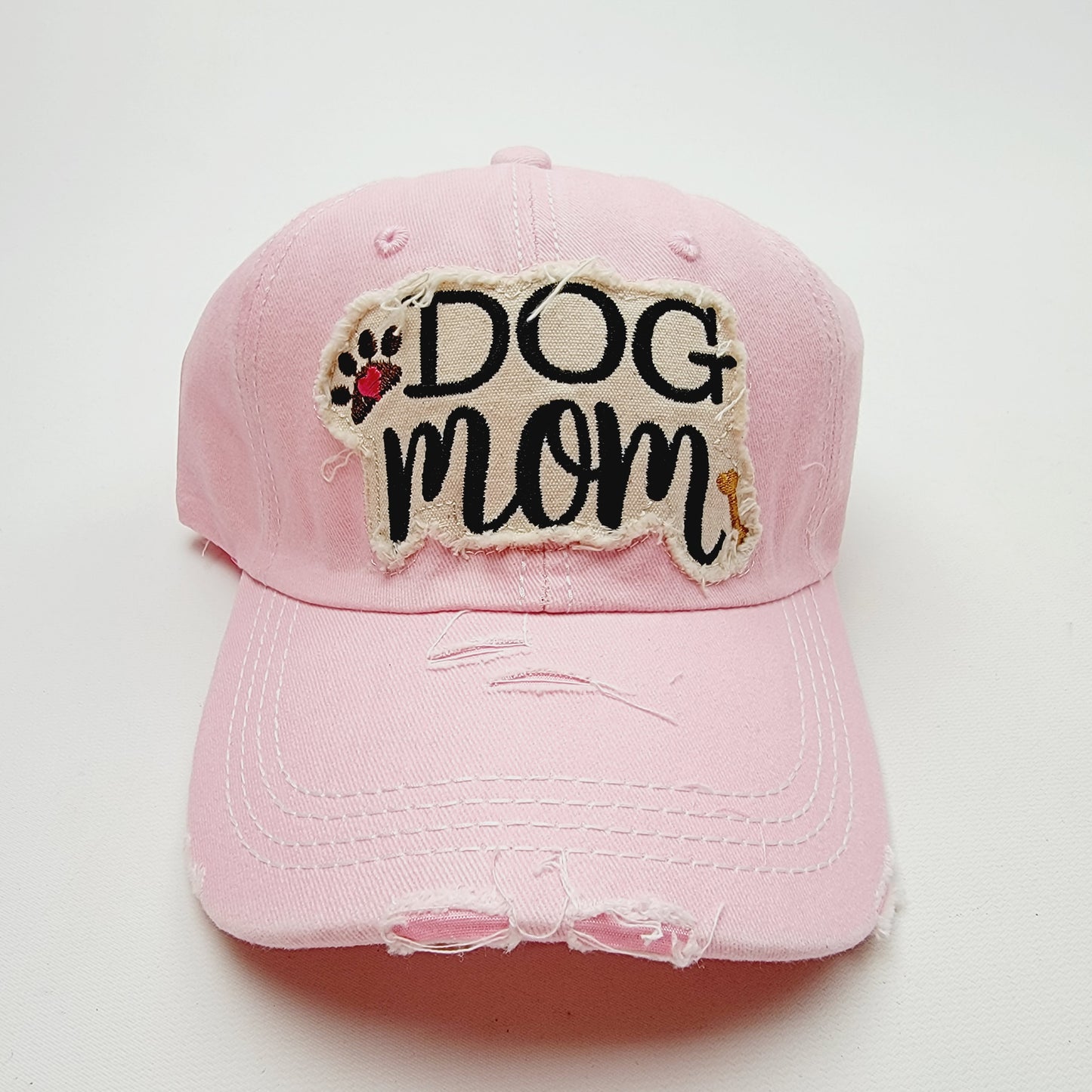 Dog Mom Distressed Relaxed Buckle Strap Full Cover Hat