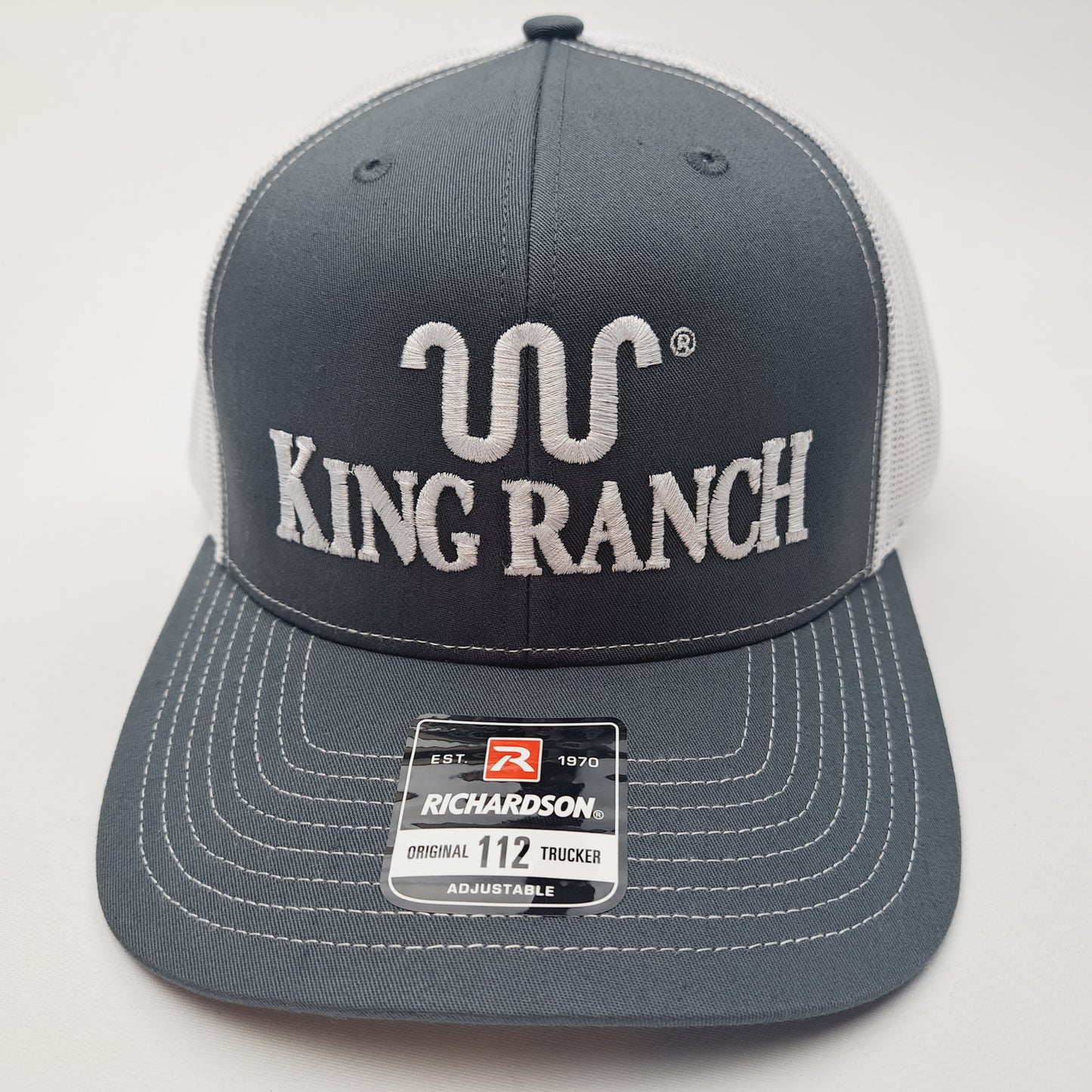 King Ranch Richardson 112 Mesh Trucker Snapback Hat Cap Gray & White Embroidered