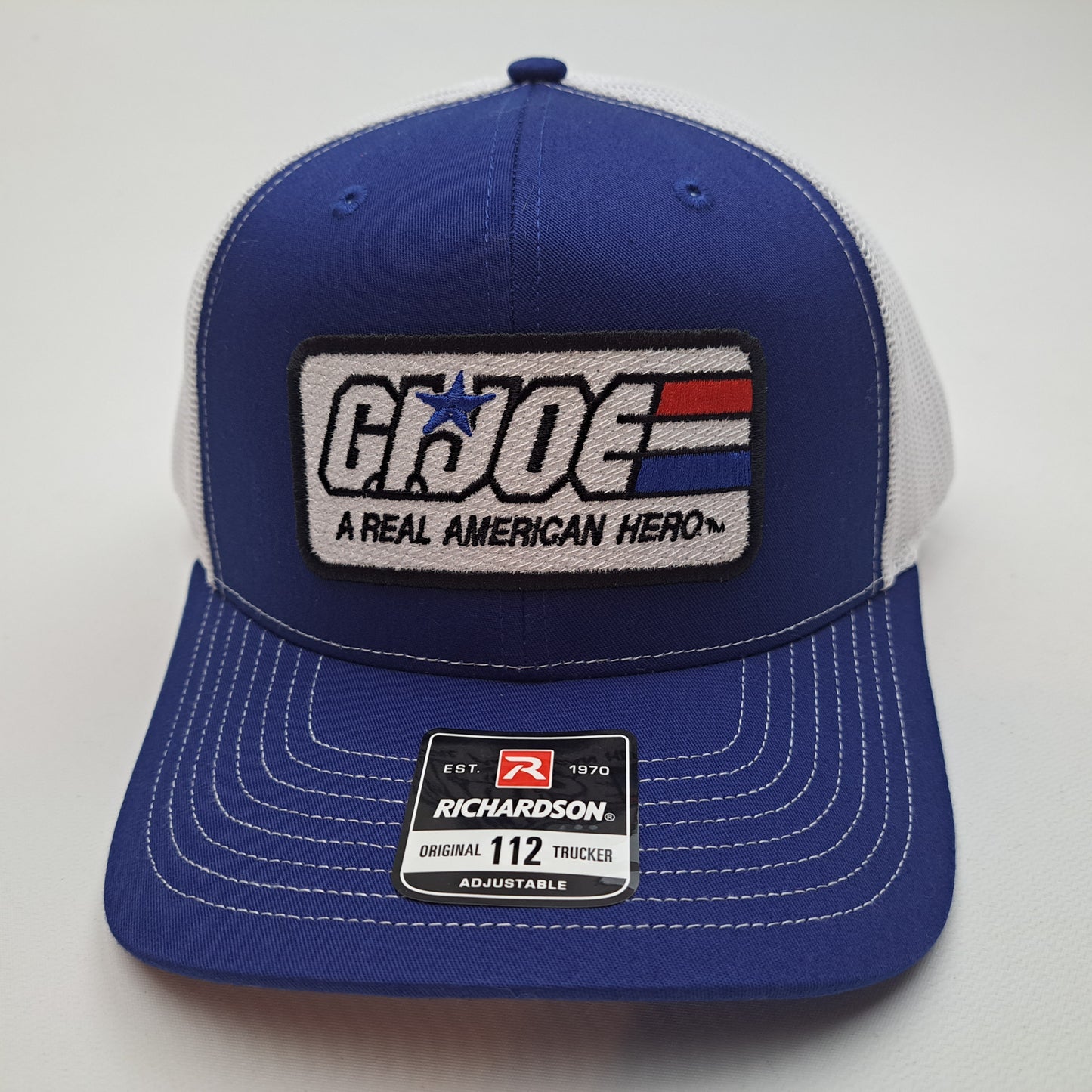 G I Joe Embroidered Patch Richardson 112 Trucker Mesh Snapback Cap Hat Blue