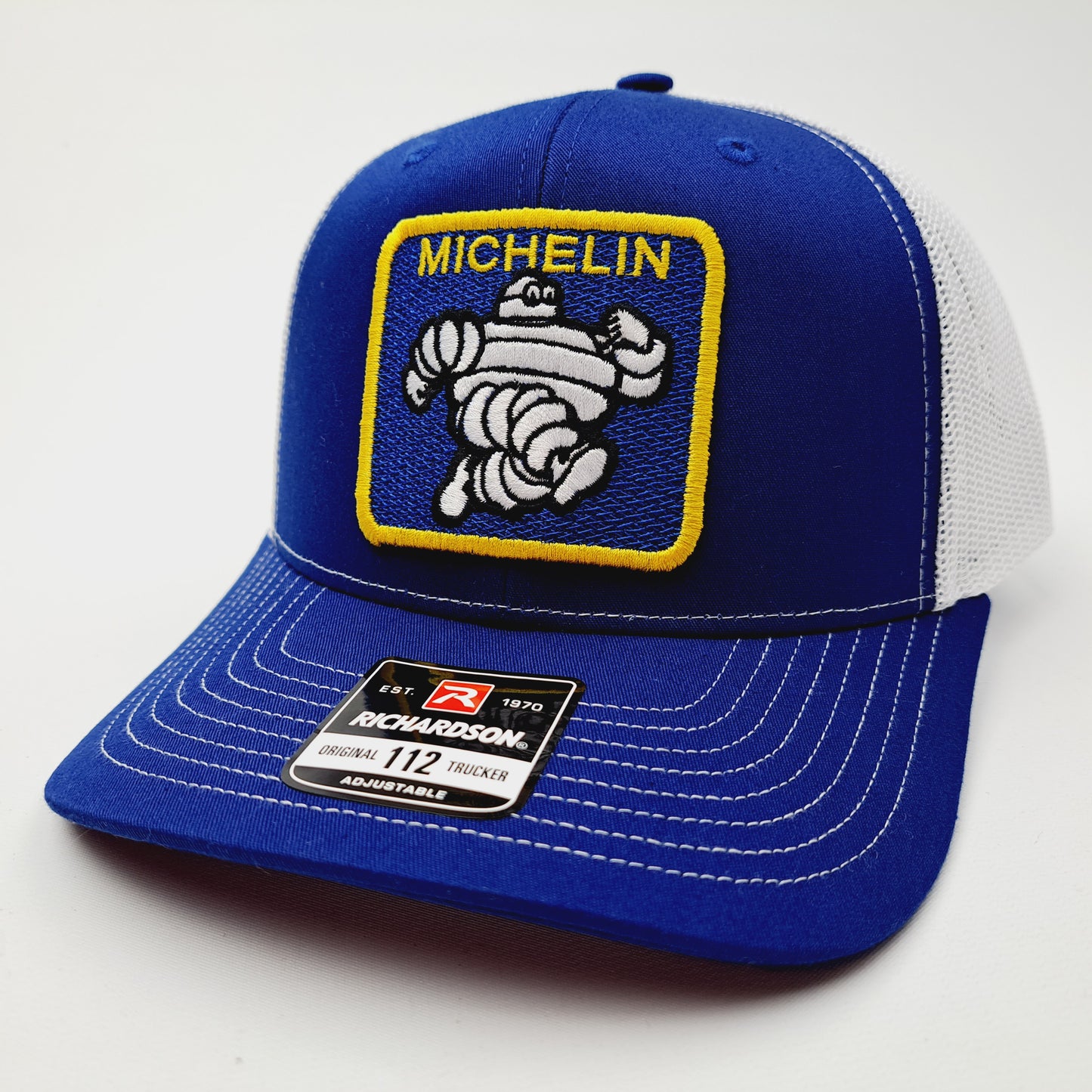 Michelin Man Embroidered Vintage Patch Richardson 112 Trucker Mesh Snapback Cap Hat Blue