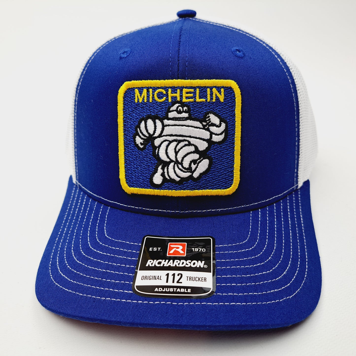 Michelin Man Embroidered Vintage Patch Richardson 112 Trucker Mesh Snapback Cap Hat Blue