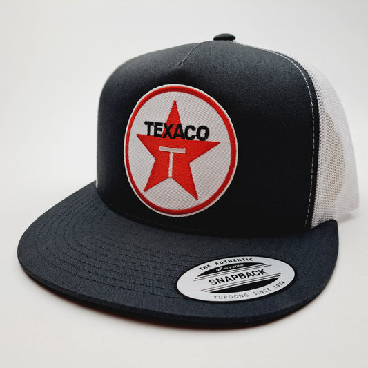 Texaco Embroidered Patch Flat Bill Snapback Mesh Hat Cap Yupoong Gray White