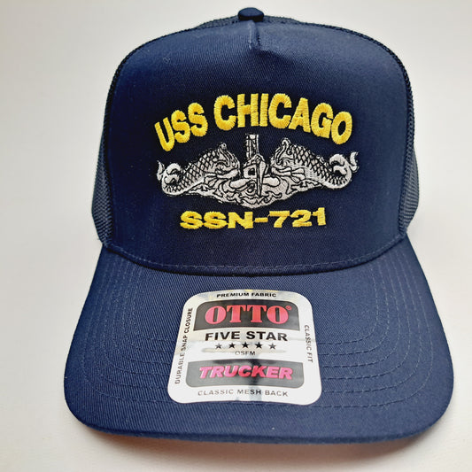 USS Chicago SSN-721 Boat Baseball Cap Hat Mesh Snapback Blue US Navy