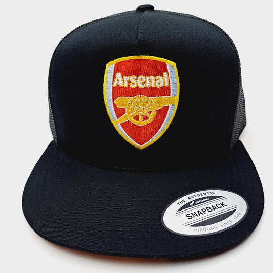 Arsenal F.C. Soccer Football Trucker Mesh Puff Embroidered Snapback Cap Hat Black