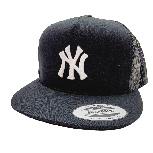 New York Yankees Flat Bill Trucker Mesh Snapback Cap Hat Black