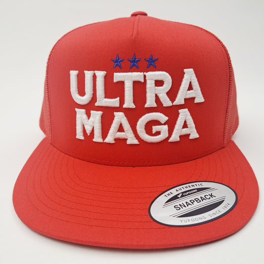 MAGA Trump 2024 Flat Bill Trucker Mesh Snapback Cap Hat Red & White