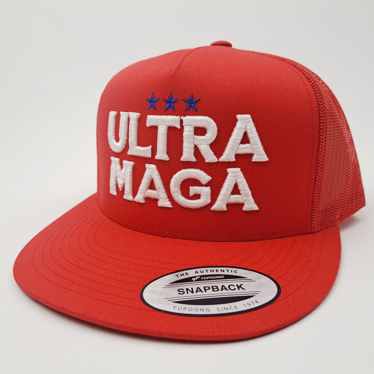 MAGA Trump 2024 Flat Bill Trucker Mesh Snapback Cap Hat Red & White