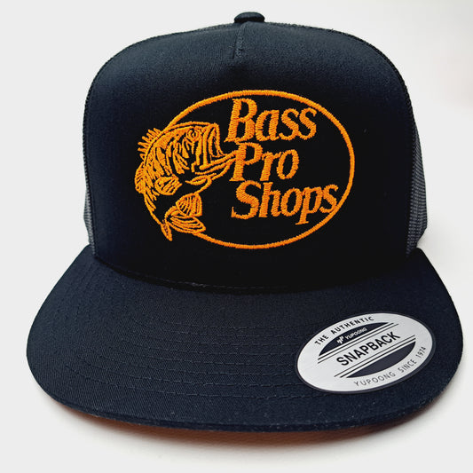 Bass Pro Shops Embroidered Trucker Mesh Snapback Cap Hat Black
