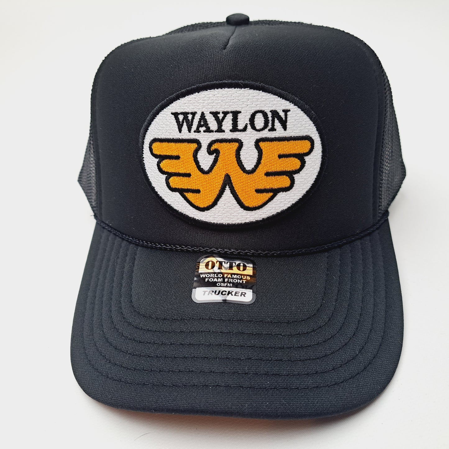 Waylon Jennings Embroidered Patch Foam Mesh Trucker Snapback Black