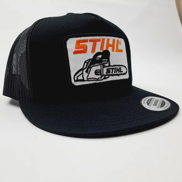 Stihl Embroidered Patch Flat Bill Trucker Mesh Snapback Hat Cap