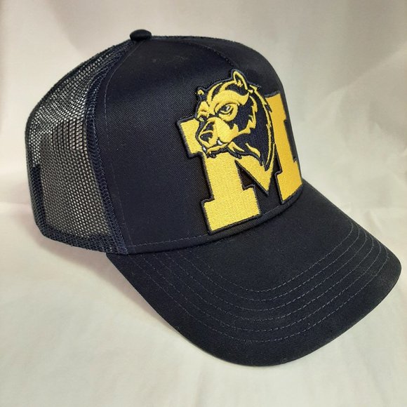 Michigan Wolverines Hat Embroidered Patch Black Mesh Snapback Mid Profile Cap Blue