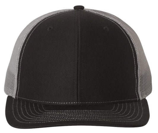 Richardson 112 Blank Low Profile Snapback Mesh Baseball Trucker Hat Cap Black & Charcoal Gray