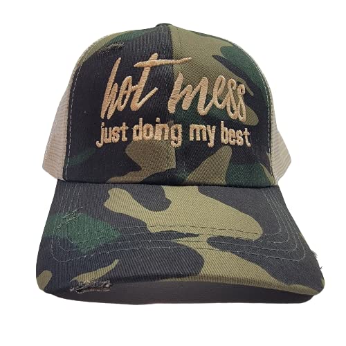 Hot Mess Just Doing My Best Women's Ponytail Cap Hat Camouflage Mesh Cotton Front