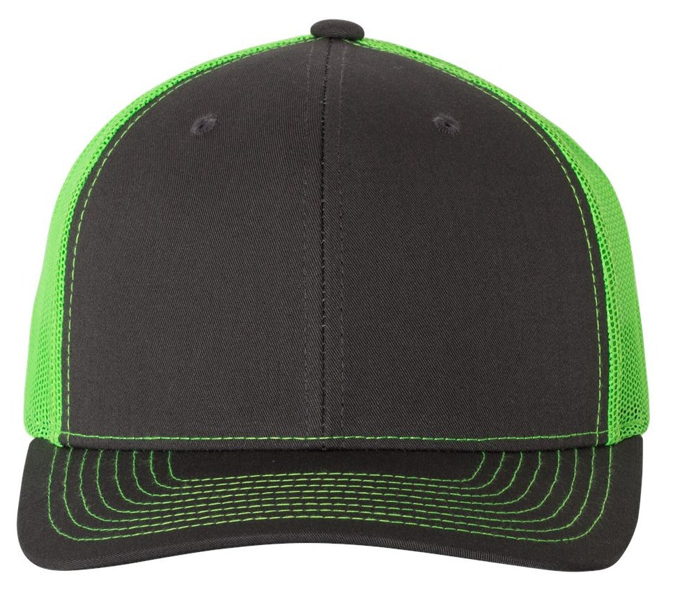 Richardson 112 Blank Low Profile Snapback Mesh Baseball Trucker Hat Cap Charcoal & Neon Green