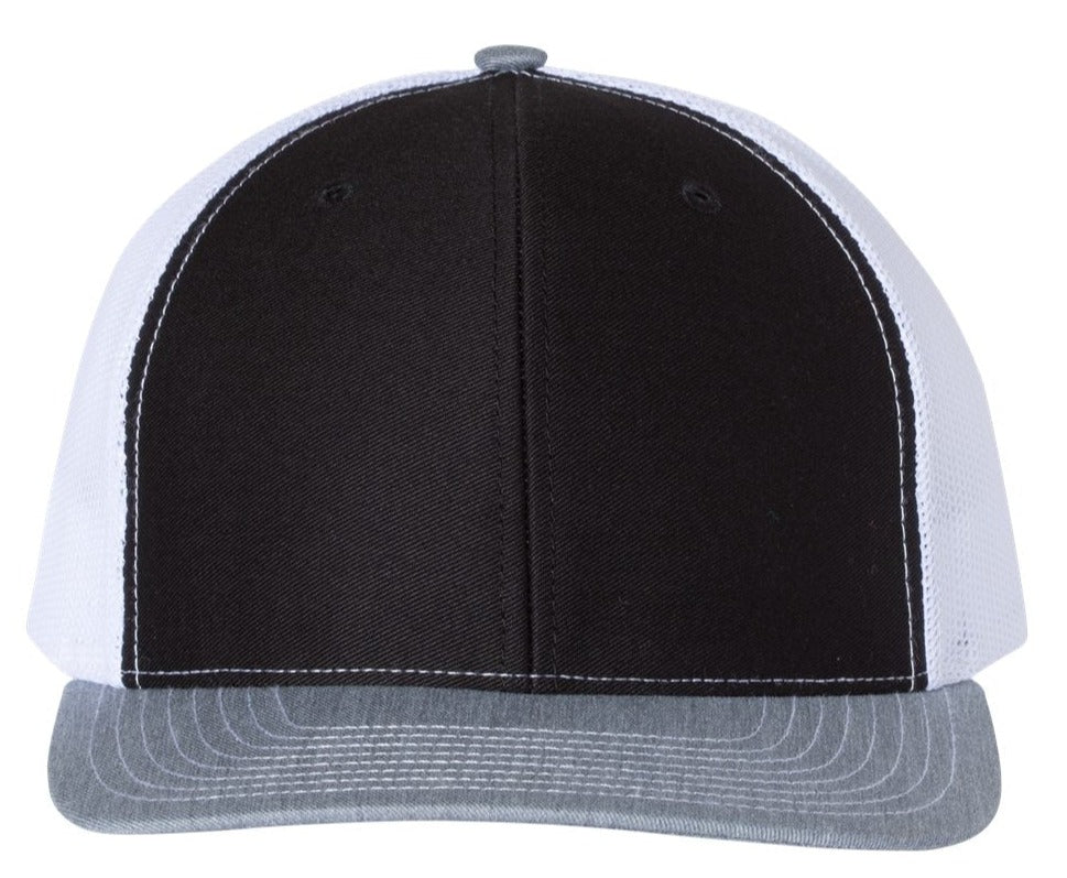 Richardson 112 Blank Low Profile Snapback Mesh Baseball Trucker Hat Cap Black, White, & Heather Gray