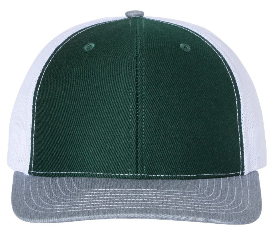 Richardson 112 Blank Low Profile Snapback Mesh Baseball Trucker Hat Cap Dark Green, White, & Heather Gray