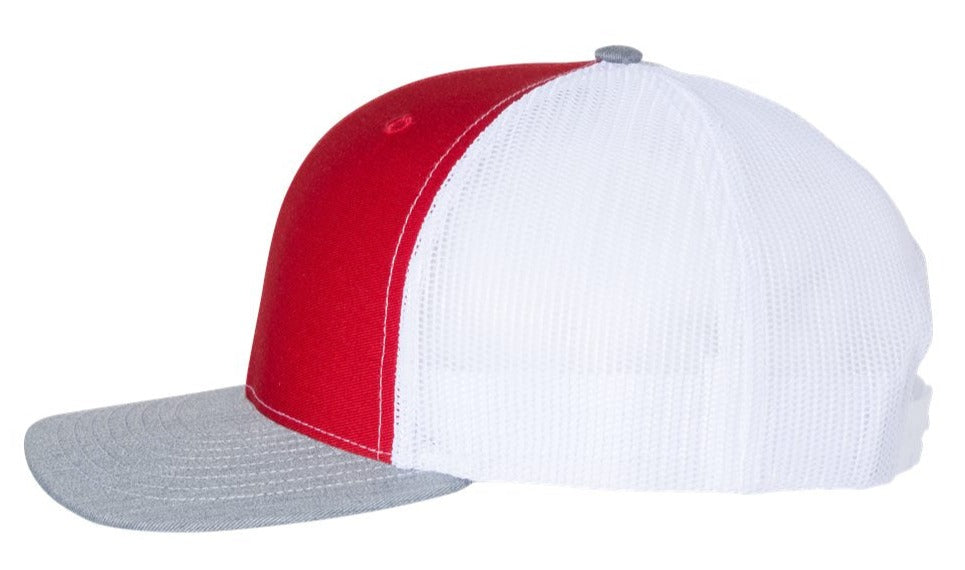 Richardson 112 Blank Low Profile Snapback Mesh Baseball Trucker Hat Cap Hot Heather Gray, Red, & White