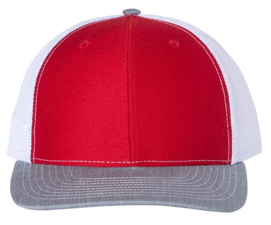 Richardson 112 Blank Low Profile Snapback Mesh Baseball Trucker Hat Cap Hot Heather Gray, Red, & White