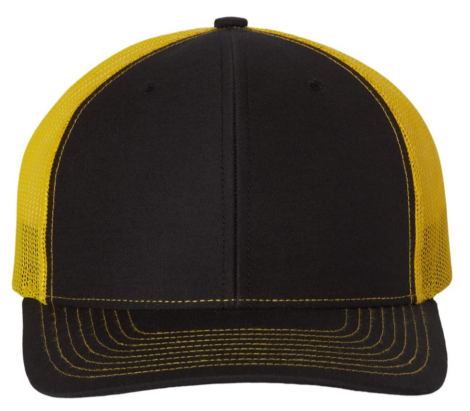 Richardson 112 Blank Low Profile Snapback Mesh Baseball Trucker Hat Cap Black & Yellow