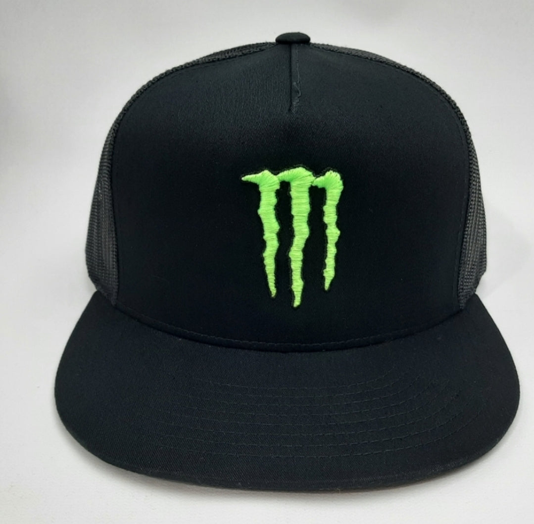 Monster Energy Fox Flat Bill Mesh Snapback Black Cap Hat Embroidered