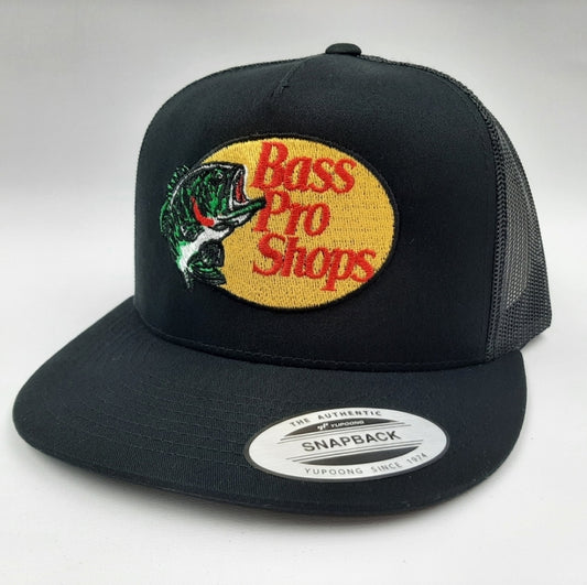 Bass Pro Shops Embroidered Trucker Mesh Snapback Cap Hat Black