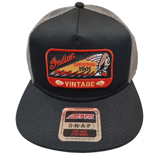 Otto Snapback Trucker Indian Motorcycles Patch Baseball Cap Hat Black Flat Bill