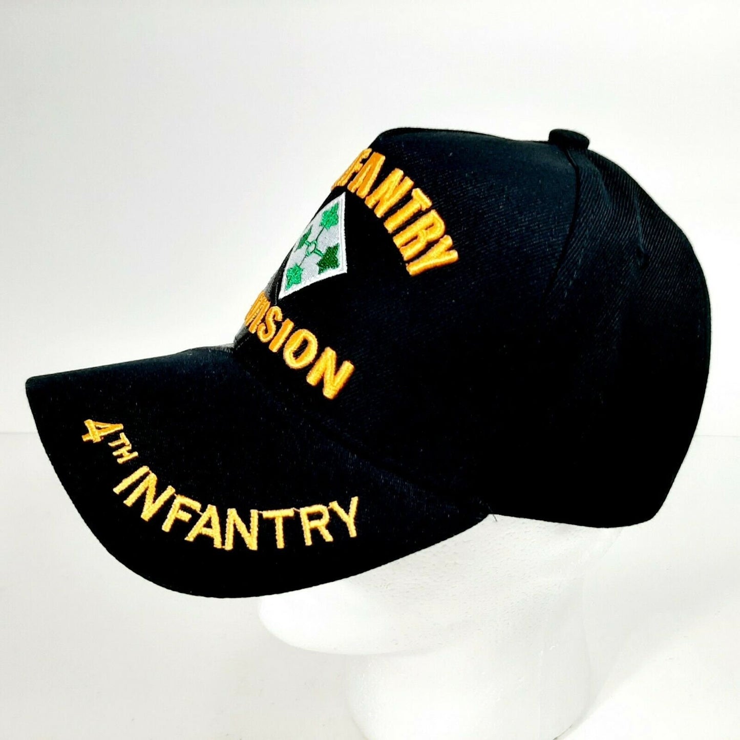US Army 4th Infantry Division Men's Ball Cap Hat Black Acrylic Embroidered