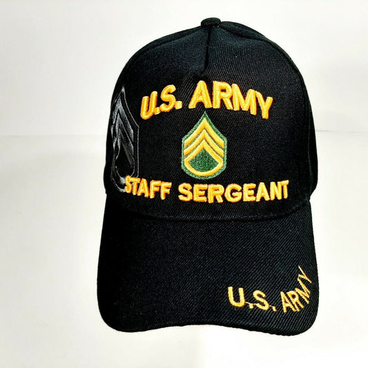 US Army Staff Sergeant Men's Ball Cap Hat Black Embroidered Acrylic