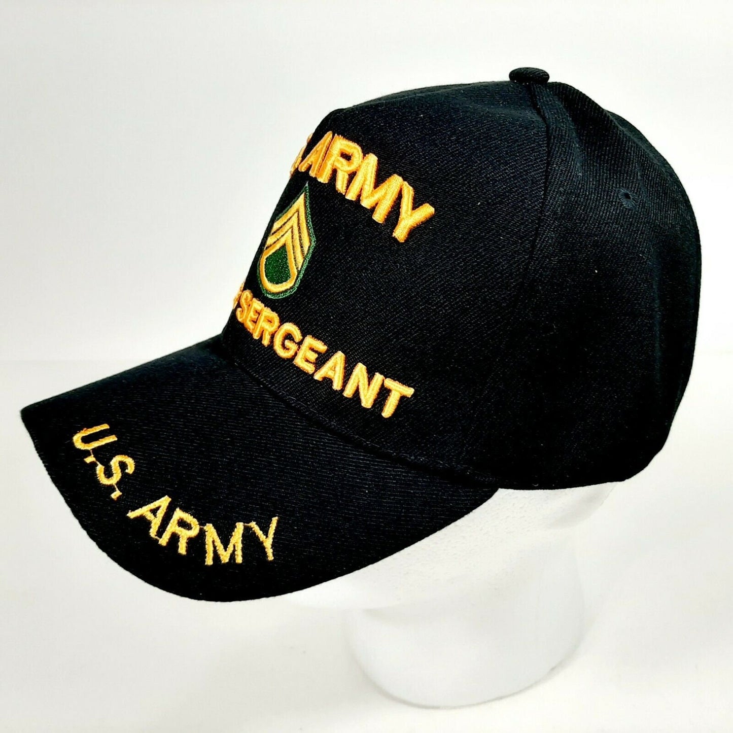 US Army Staff Sergeant Men's Ball Cap Hat Black Embroidered Acrylic