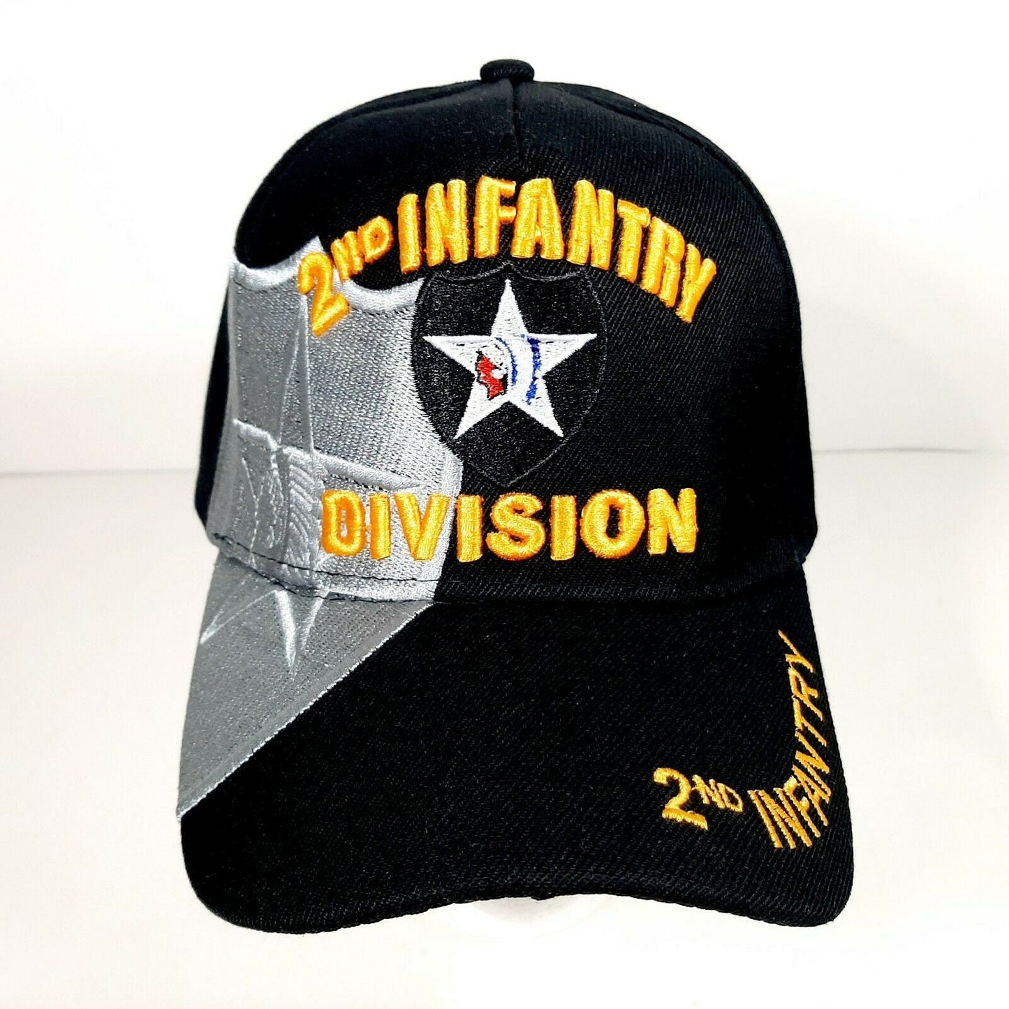 US Army 2nd Infantry Division Men's Ball Cap Hat Black Embroidered Acrylic