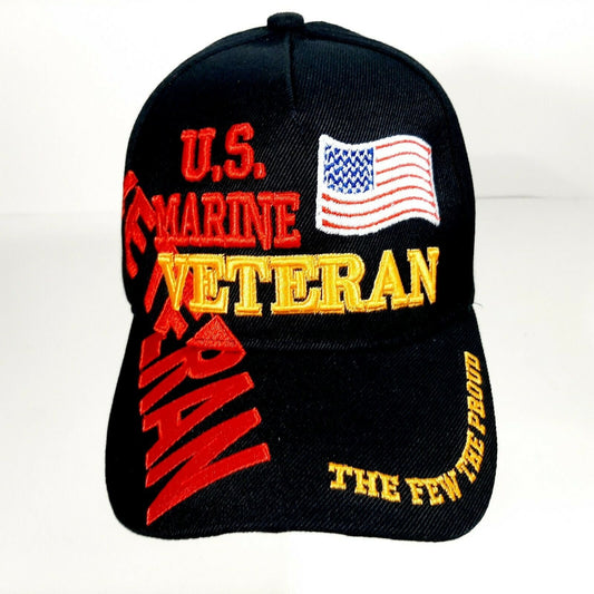 US Marine Veteran Men's Ball Cap U.S. Flag Black Embroidered Acrylic