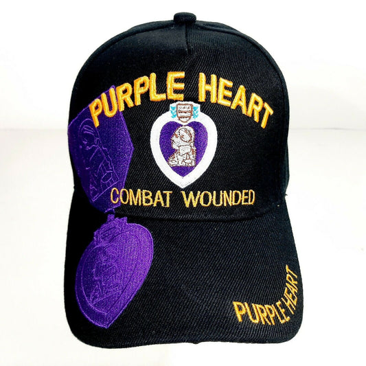 Purple Heart Combat Wounded Men's Cap Ball Hat Black Embroidered Acrylic