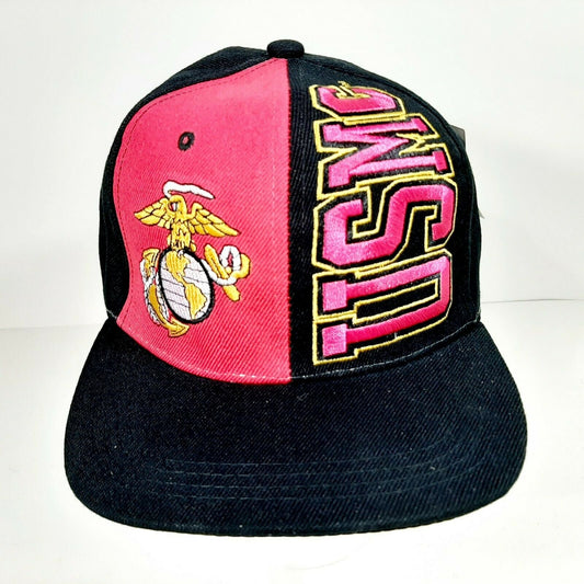 US Marine Corps Flat Bill Ball Cap Pink Black Embroidered Snapback