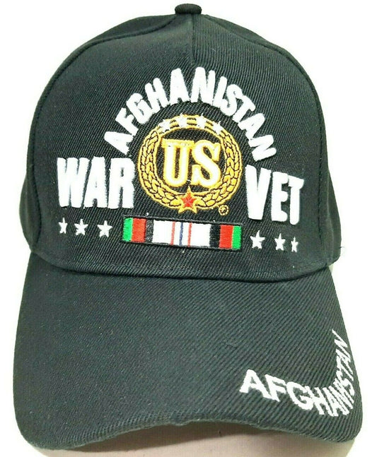 Afghanistan War Veteran Mens Hat Cap Black Embroidered Adjustable Acrylic