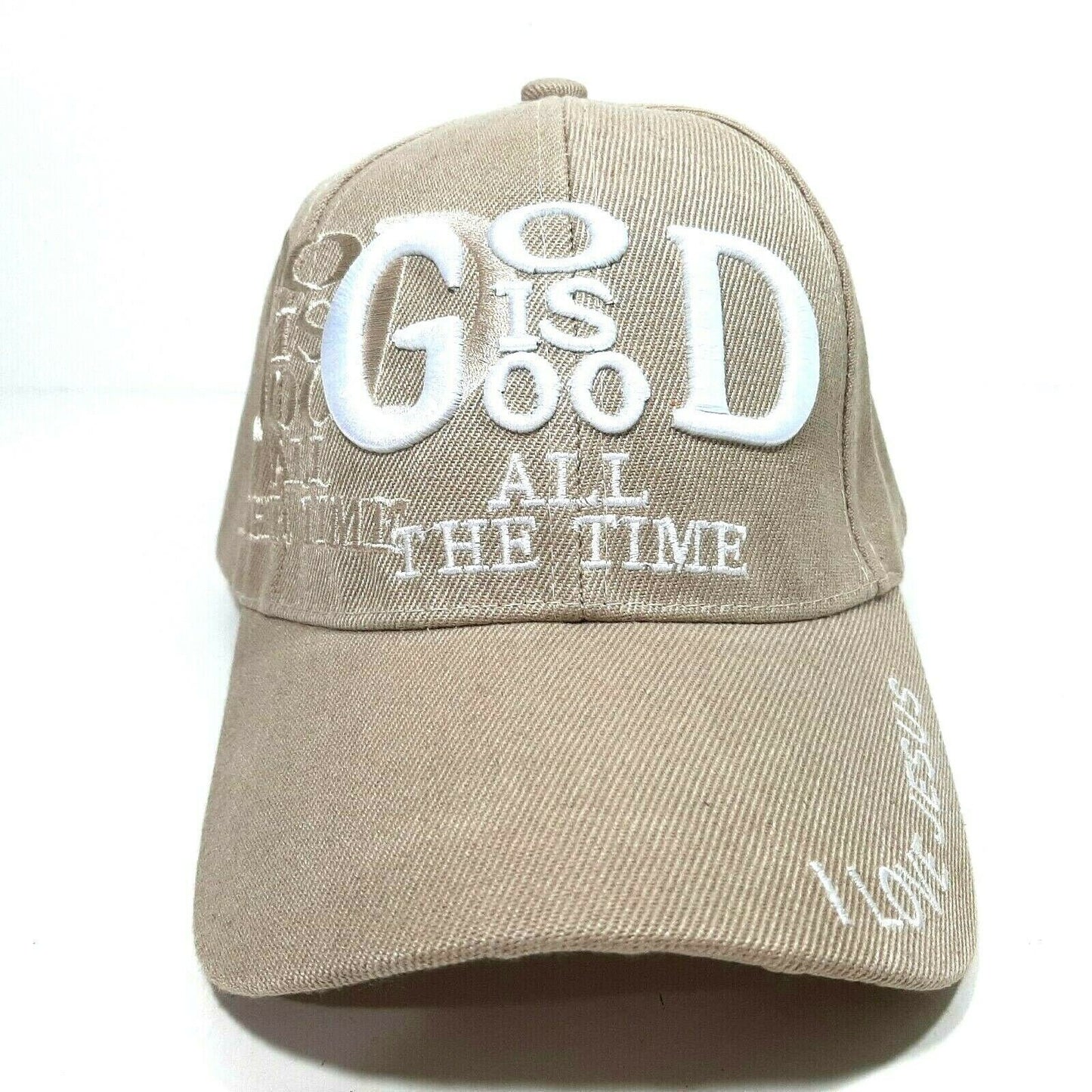 God Is Good Mens Embroidered Hat Cap Beige Adjustable Strap Religious Jesus