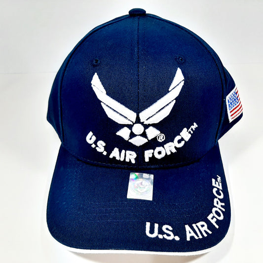 U.S. Air Force Wings Hat Navy Blue US Flag Puff Embroidered Baseball Cap Cotton