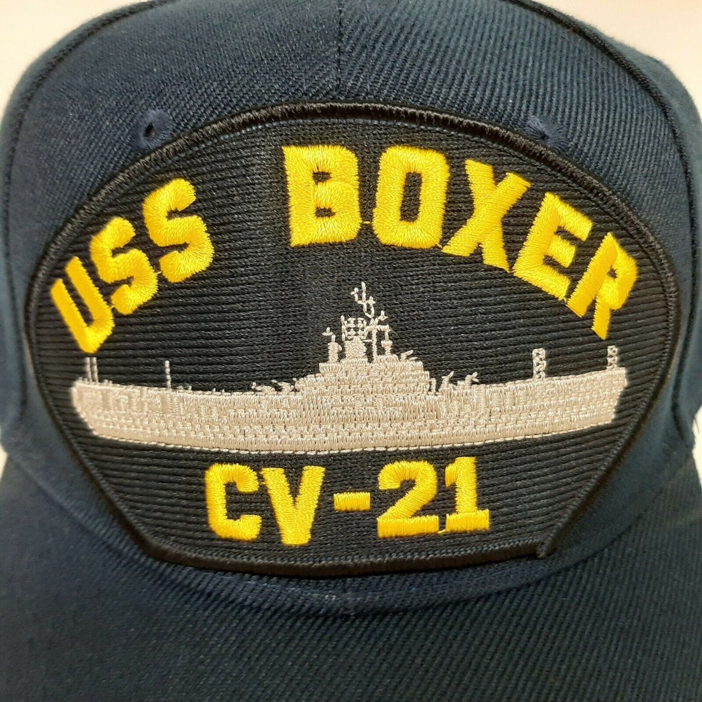 U.S. Navy USS Boxer CV-21 Men's Patch Cap Hat Navy Blue Acrylic