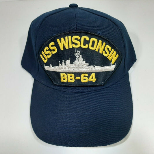 US Navy USS Wisconsin BB-64 Men's Pat's Cap Patch Hat Navy Blue Acrylic