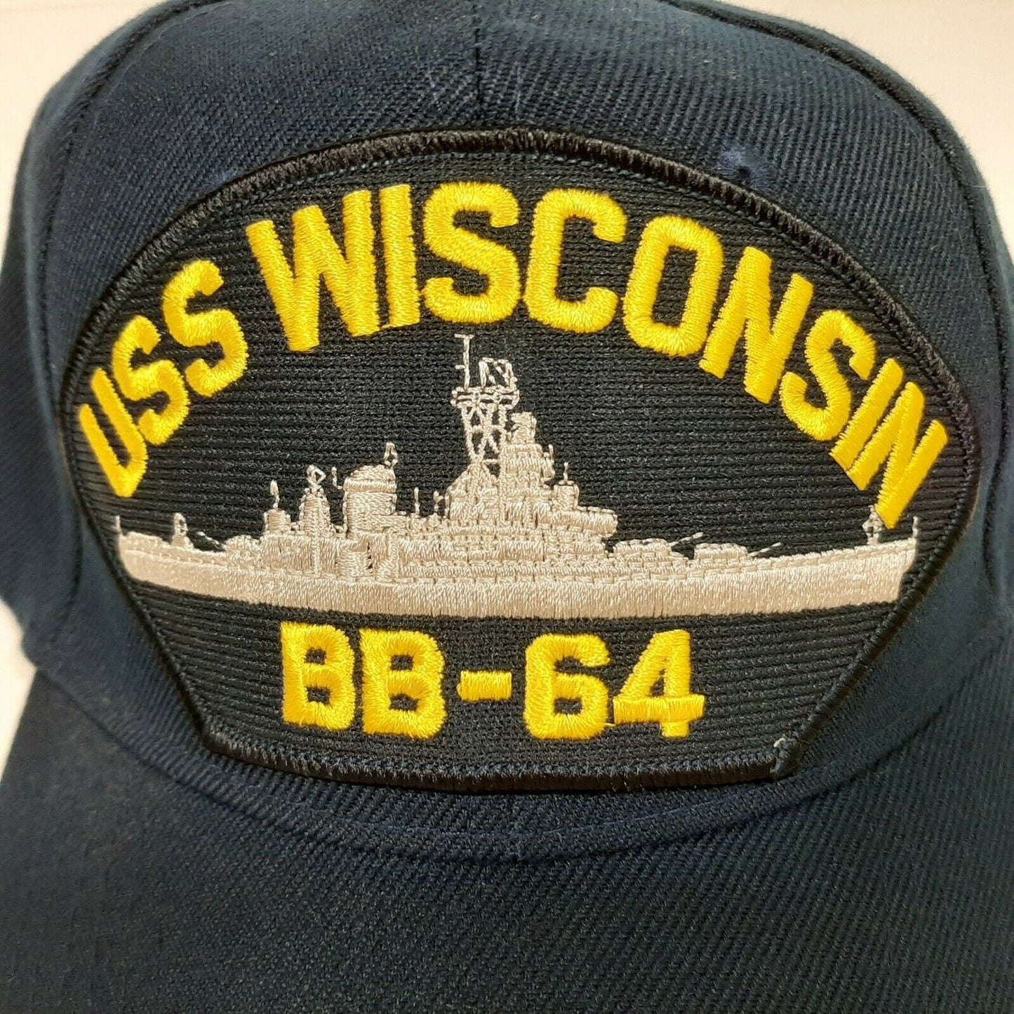 US Navy USS Wisconsin BB-64 Men's Pat's Cap Patch Hat Navy Blue Acrylic