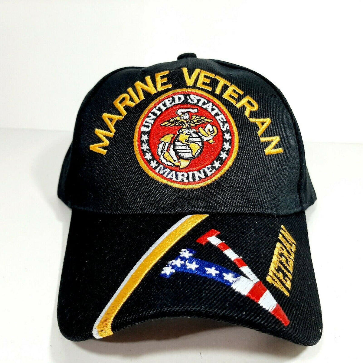Marine Veteran "V" Mens Adjustable Hat Baseball Cap Embroidered