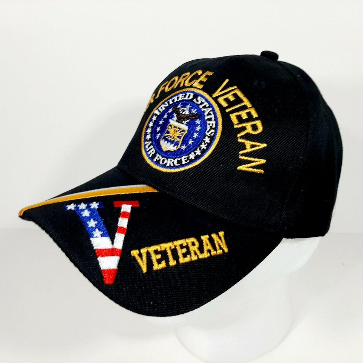 Air Force Veteran "V" Mens Adjustable Hat Baseball Cap Embroidered