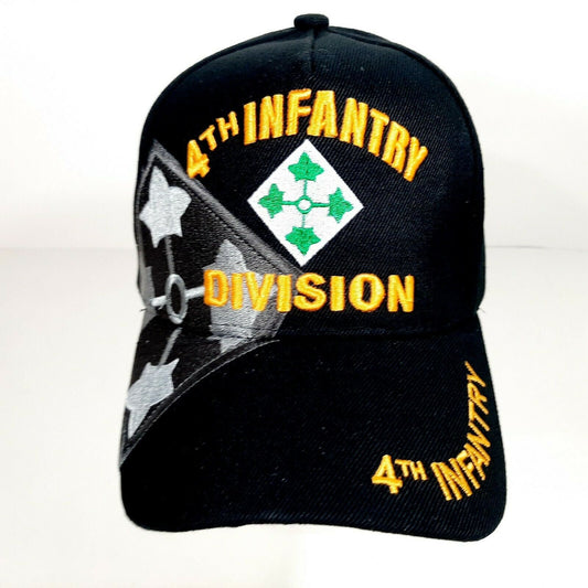 US Army 4th Infantry Division Men's Ball Cap Hat Black Acrylic Embroidered