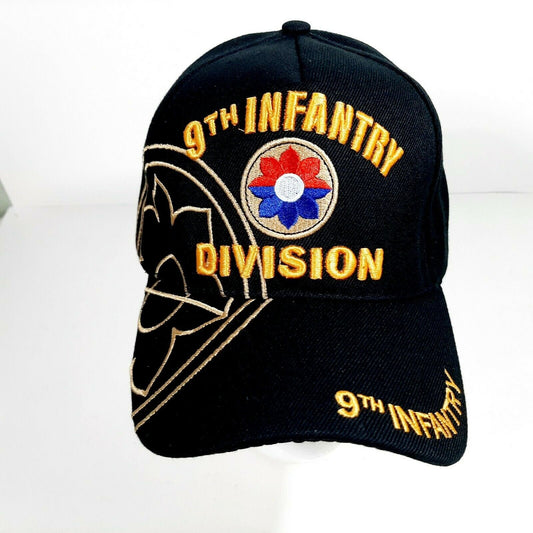 US Army 9th Infantry Division Men's Ball Cap Hat Black Embroidered Acrylic