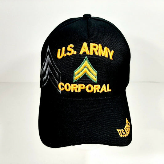 US Army Corporal Men's Ball Cap Hat Black Embroidered Acrylic