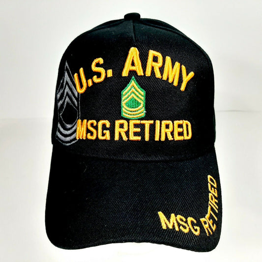 US Army MSG Retired Men's Ball Cap Hat Black Embroidered Acrylic