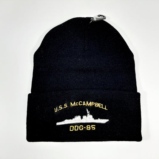 US Navy USS McCampbell DDG-85 Beanie Watch Cap Skull Cap Black Cuffed Embroidered
