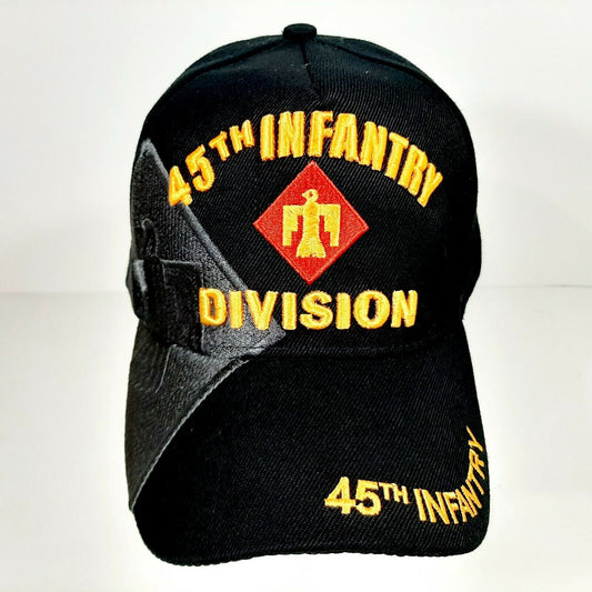 US Army 45th Infantry Division Men's Ball Cap Hat Black Embroidered Acrylic